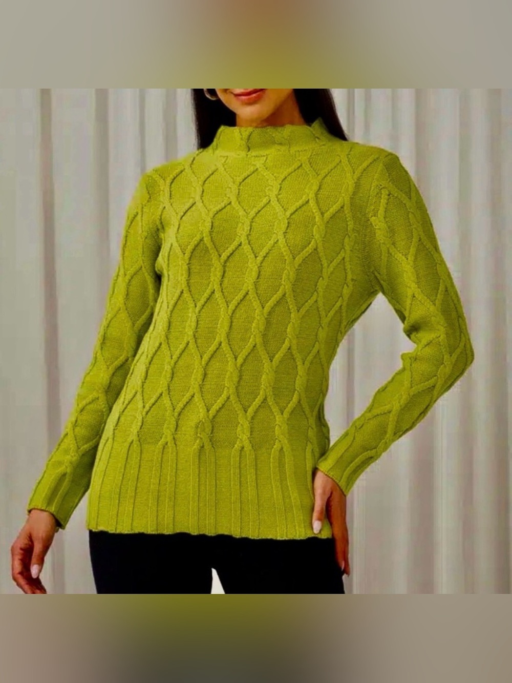NWT Elena Wang Women's Cable Knit Sweater- Apple Green